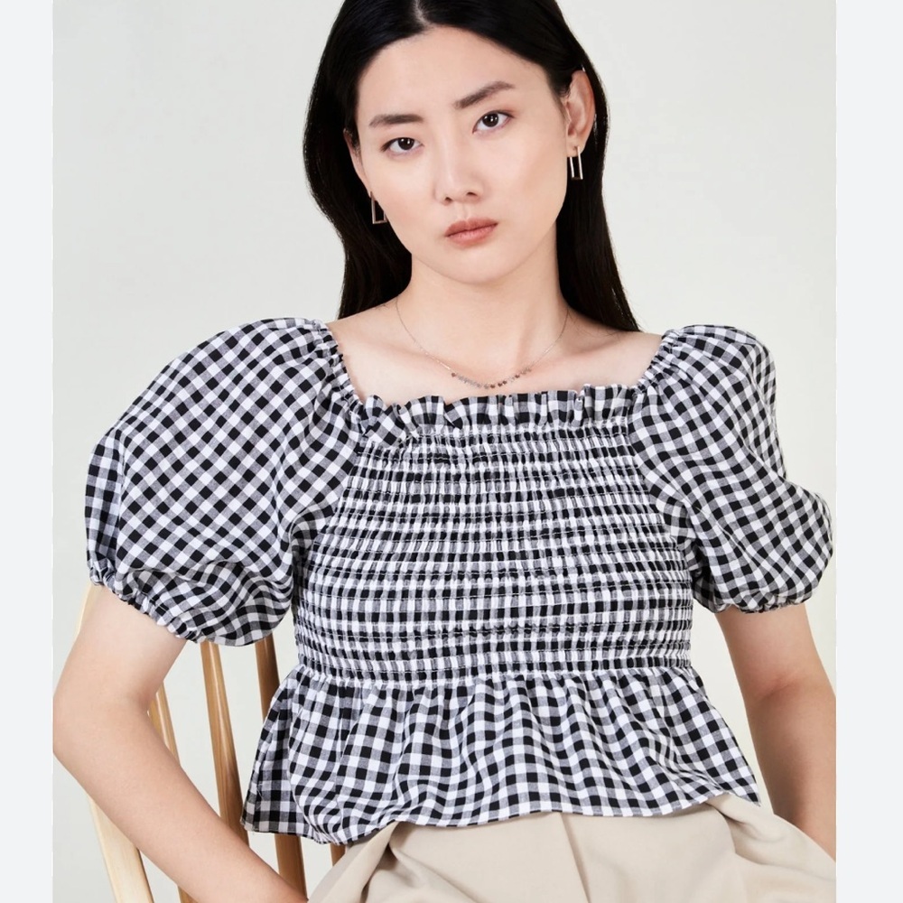 Sienna Sky Checkered Smocked Blouse